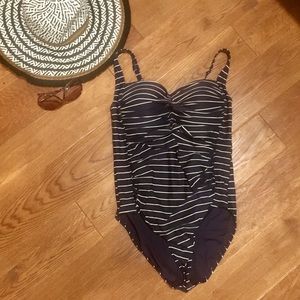 Navy/White Striped One Piece Swimsuit